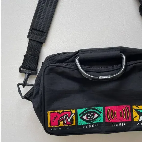 Vtg 1991 MTV Logo Small Shoulder Bag / Nylon Rare Music Awards Television 1990s